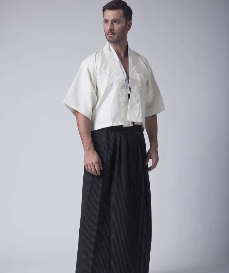 Classic Japanese Samurai Clothing Men's Warrior Kimono With Obi Traditional Satin Yukata Convention Costume One Size image 5