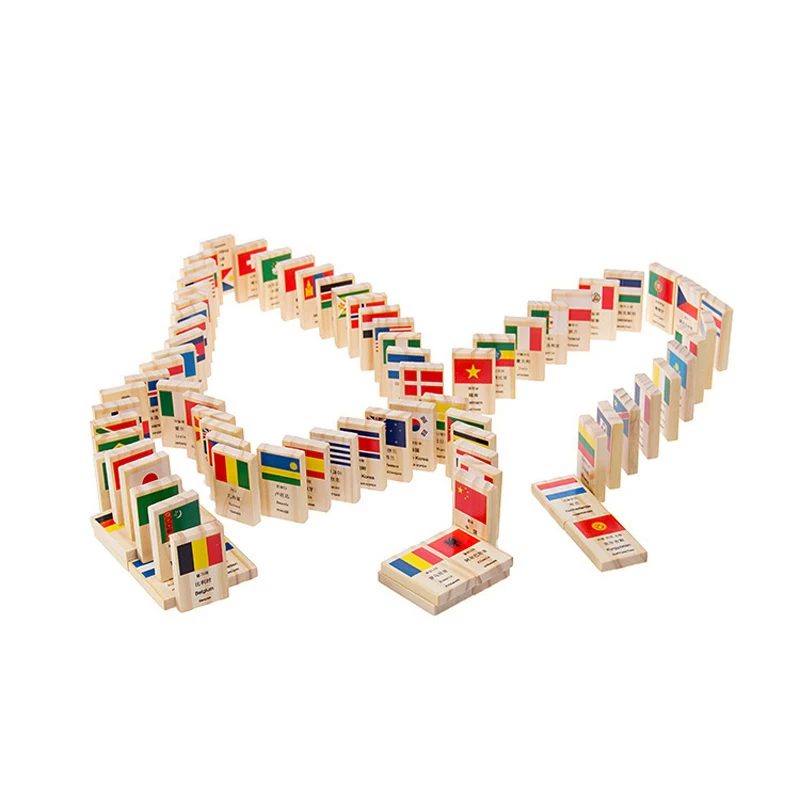 100 Flag Currency Domino Wooden Building Blocks Early Childhood Educational Toys Authentic Standard Kids Baby Boy and Girl Gift