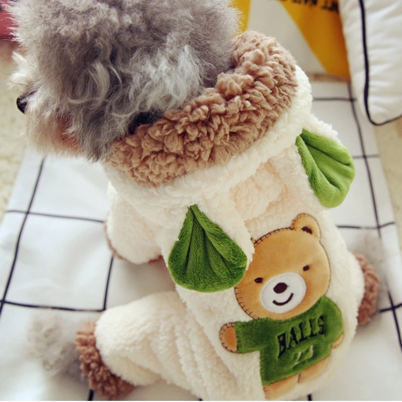 New Funny Dog Costume Cute Bear Dinosaur Soft Winter Warm Pet Coat Overall Four Legs Clothing For Little Small Puppy Animal