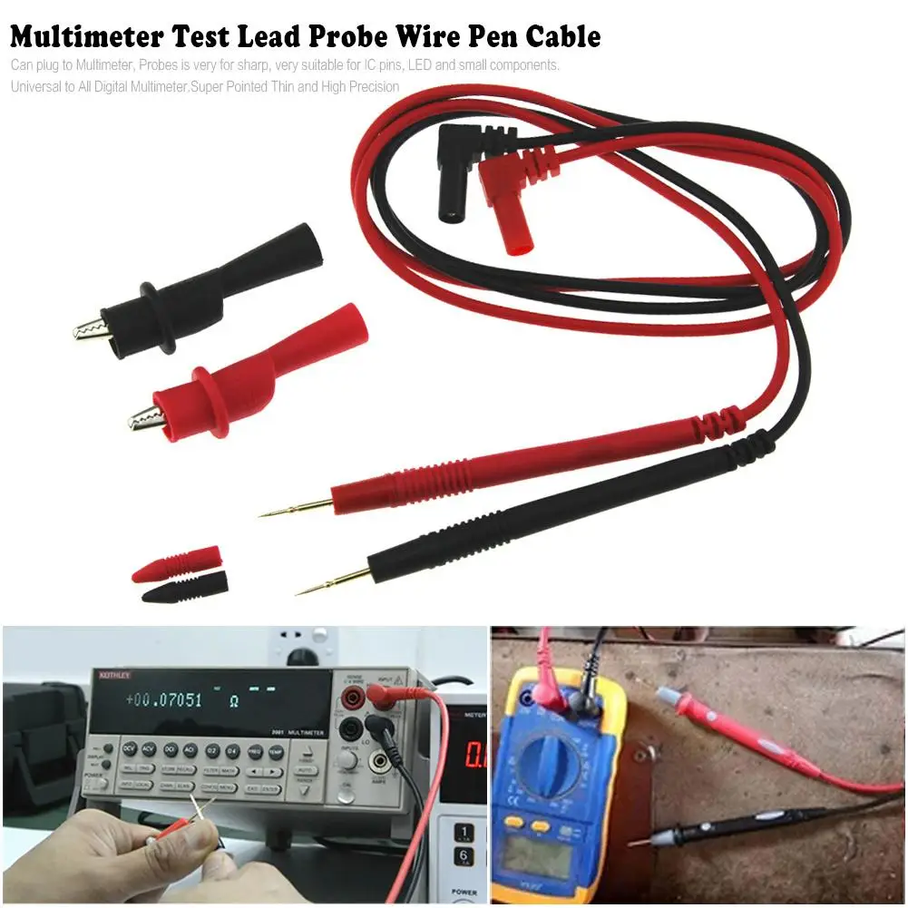 10A Red & Black Ultra-Pointed Multimeter Test Lead Probe Wire Pen Cable With Alligator Clip For IC Pins LED Small Compone J3