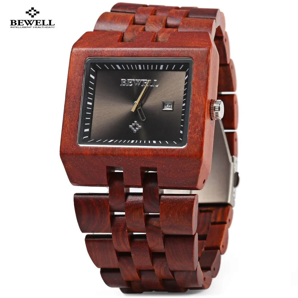 

Bewell Men Imported Quartz Movtment Wooden Watch, Man Fashion Calendar Wood Wrist watch, Waterproof Wristwatch