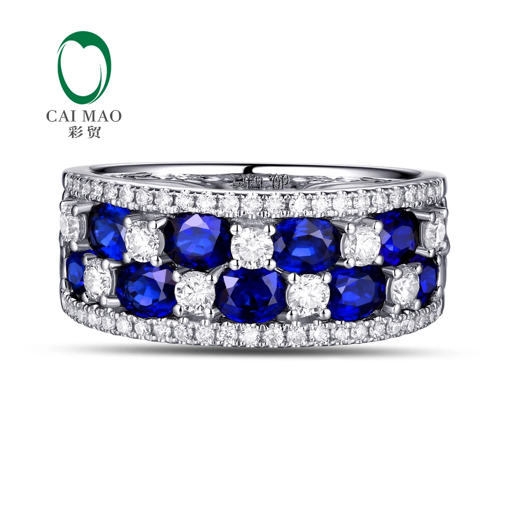 Caimao Jewelry 14k Gold 1.88ct Sapphire & 0.65ct Natural Diamond Engagement Band For Men