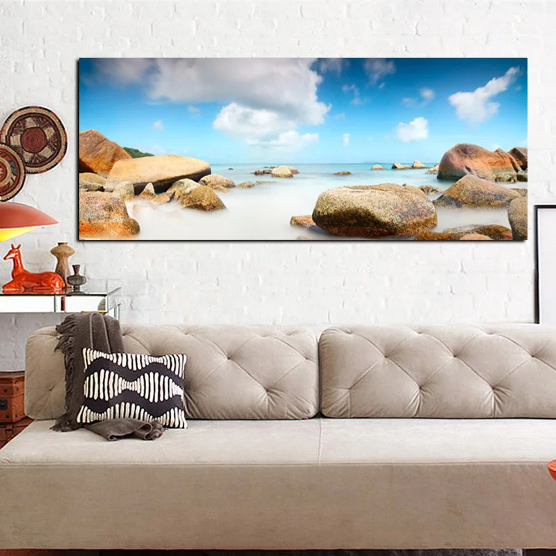 

HD Print Landscape Sky Cloud Stones Sea view Oil Painting on Canvas Poster Modern Wall Art Pictures for Sofa Home Cuadros Decor