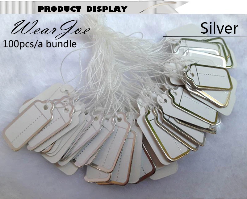 Kostenloser Versand 100 Stück Schmuck Schnur Schnur Preisschilder Benutzerdefinierter Druck Blanko Etikett Gold Silber Display Zubehör Juweliergeschäft – Detail 2