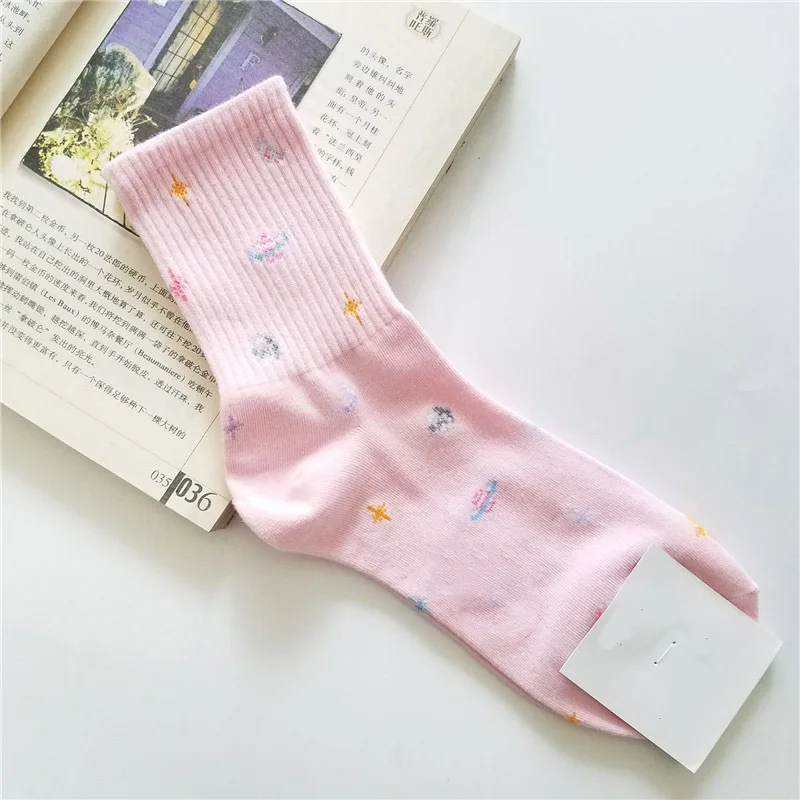 [COSPLACOOL]Harajuku Planet Point Yarn Funny Socks Japanese Creative Moon Stars Socks Women Warm Cute Novelty Femme Sokken Meias