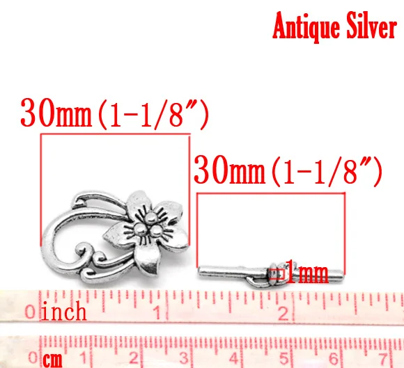 Doreen Box Lovely 10 Sets Silver Color Flower Toggle Clasps 20x30mm (B00030)