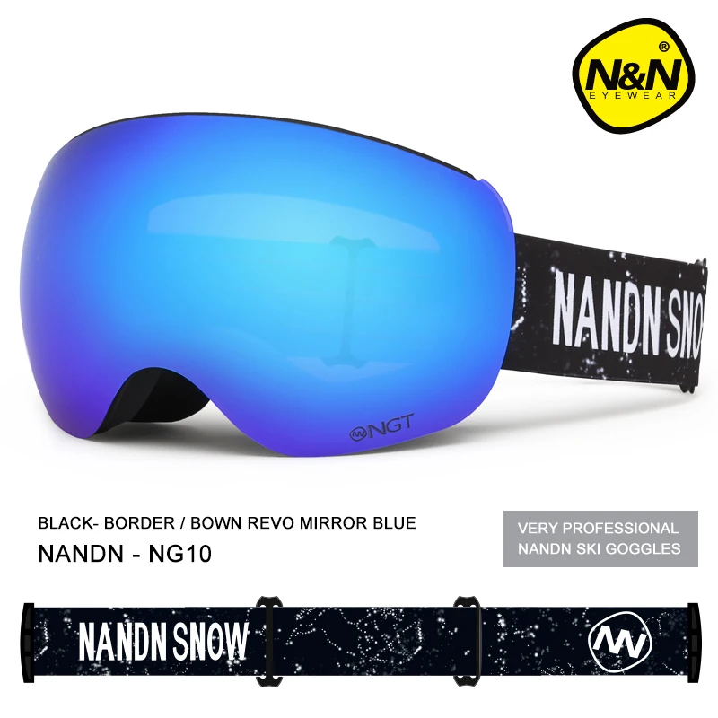 NANDN Brand Ski Goggles Men Women Snowboard Goggles Ski Glasses UV400 Protection Snow Skiing Glasses Anti-fog Ski Mask NG10