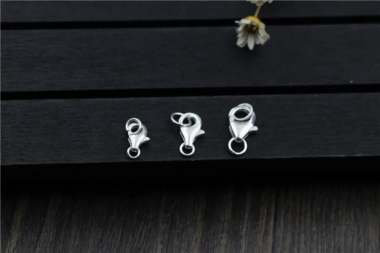 100% 925 Sterling Silver Lobster Clasps 8mm 9mm 10mm Silver Spring Clasps Hooks Fit Necklace Bracelets DIY Fine Jewelry Making