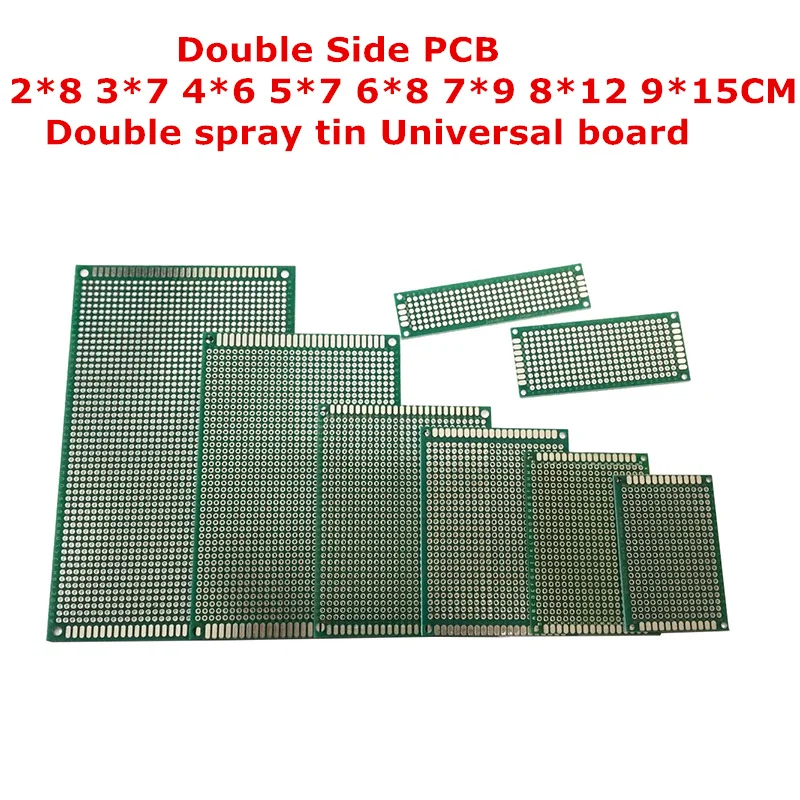 16pcs Double Side PCB Tinned 2.54mm Printed Circuit Board FR4 1.6mm Universal PCB 2*8 3*7 4*6 5*7 6*8 7*9 8*12 9*15CM Veroboard