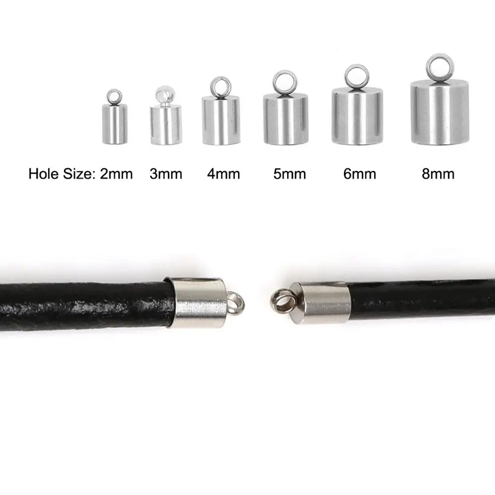 2/3/4/5/6/8mm 10pcs Stainless Steel Clasps Hooks Cords End Caps Cord For Making Bracelet Necklace DIY Jewelry Findings