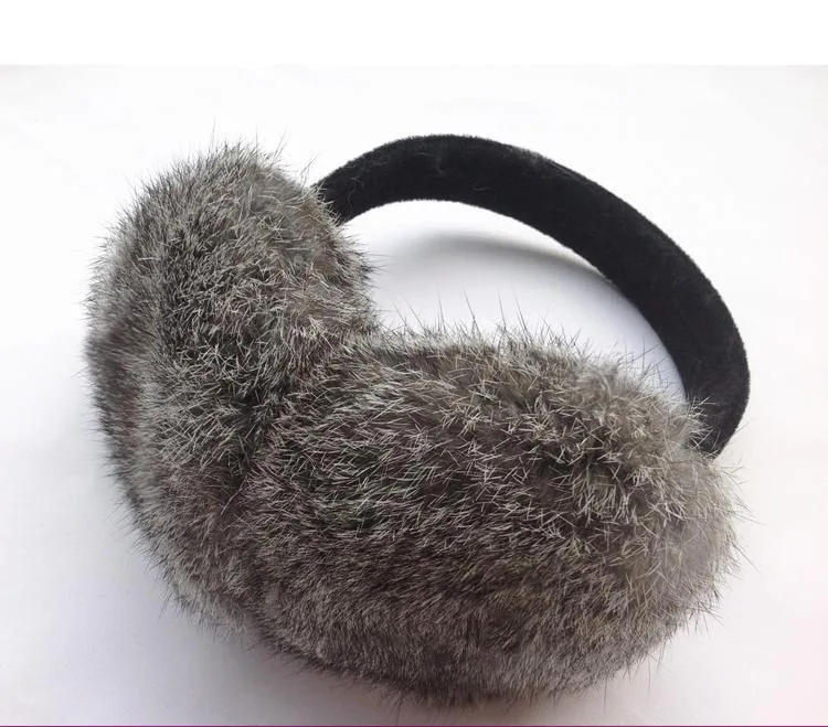 real fur earmuffs winter earmuffs unisex natural rabbit fur ear warmer white, black, brown,grey girls winter ear prector.A794