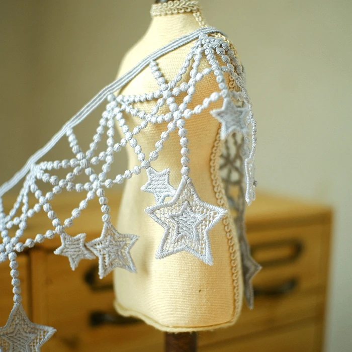 10.5cm Wide Stars white Tassels Lace Fringe Lace Trim Costume Home Textile Curtains Decor Trims Clothes Sewing Accessories