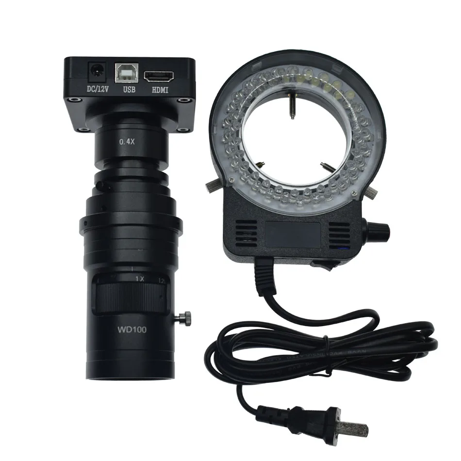 36MP 1080P 2K 60FPS HDMI USB Industry Video Microscope Camera+10X-200X Adjustable Magnification Zoom C-mount Lens+LED Light