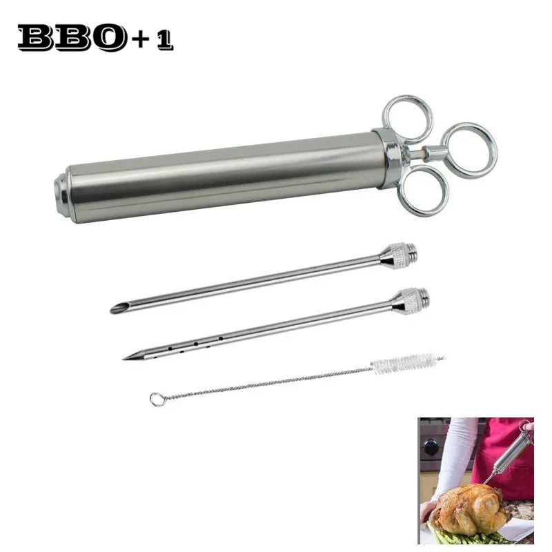 

2-4OZ Stainless Steel Meat Marinade Flavor Injector Kit 1/2 Cup Capacity BBQ Seasoning Injector w/ 2 Professional Needles Brush