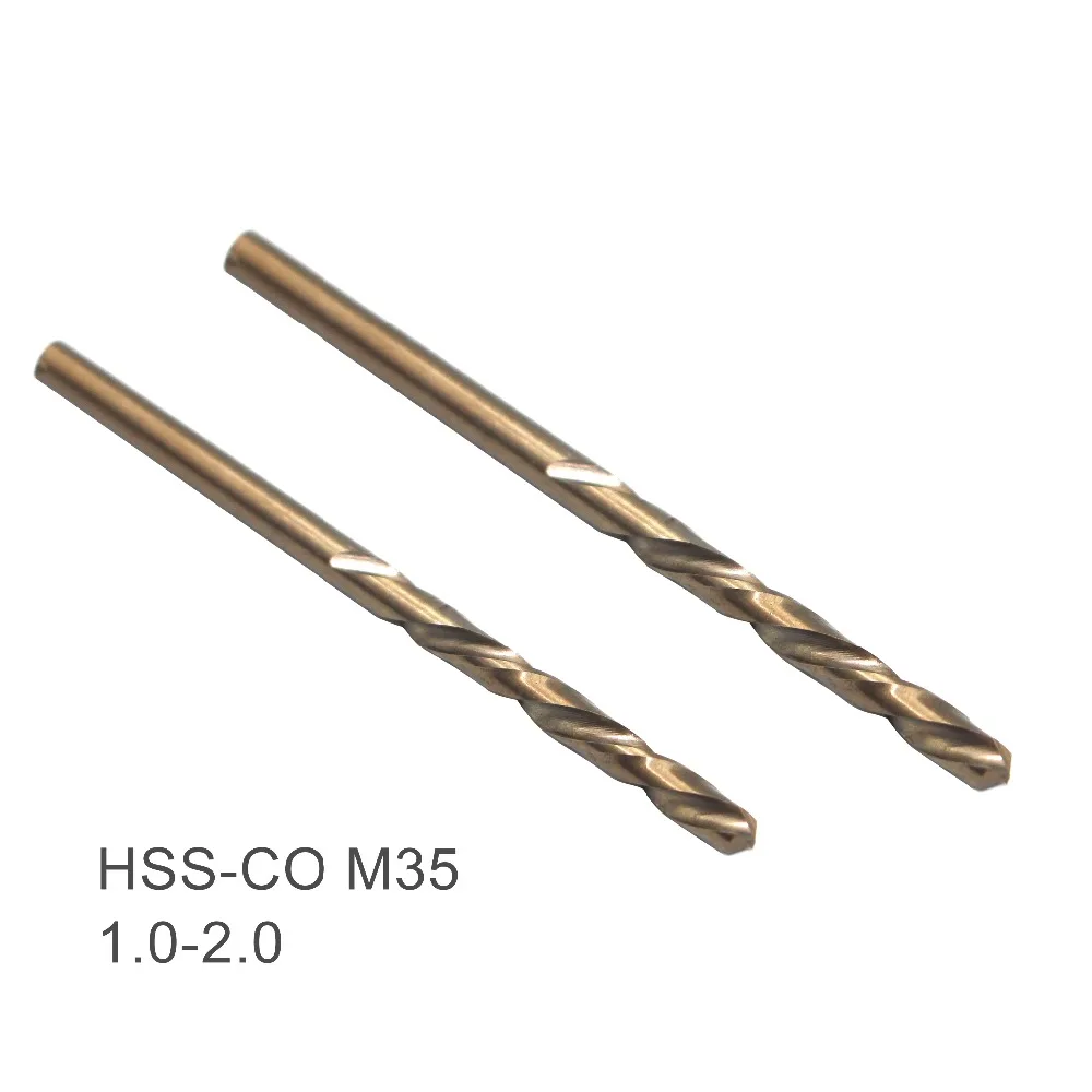 10 шт. 1,0 1,1 1,2 1,4 1,5 1,6 1,7 1,8 1,9 2 мм HSS-CO M35 кобальтовая сталь с прямым хвостовиком сверла для нержавеющей стали