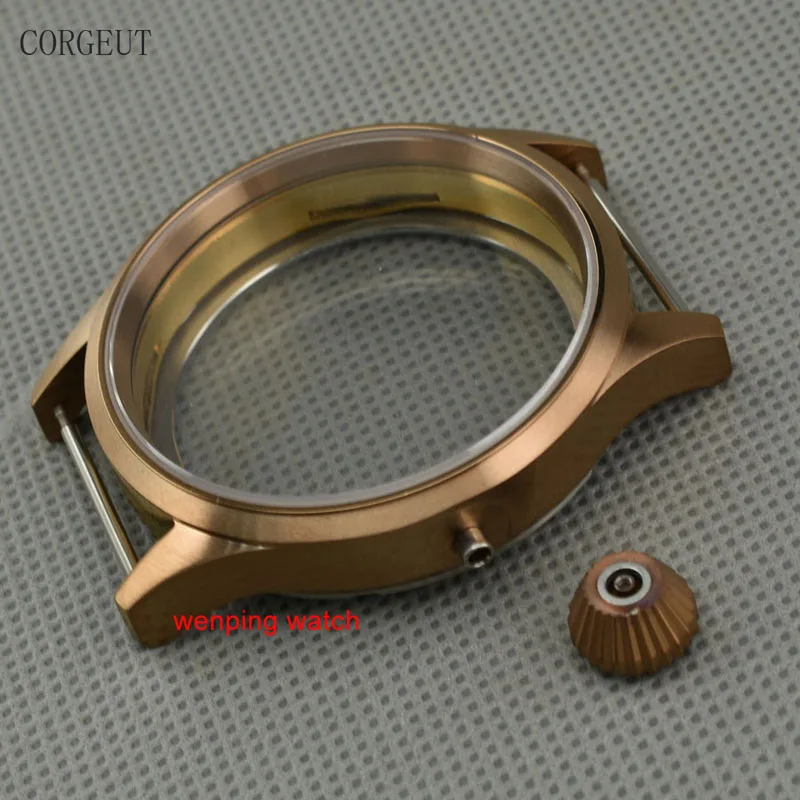 Corgeut 43mm Sapphire glass PVD NEW coffee color sterile steel case fit eta 6497 6498 ST36 movement mens watch P739