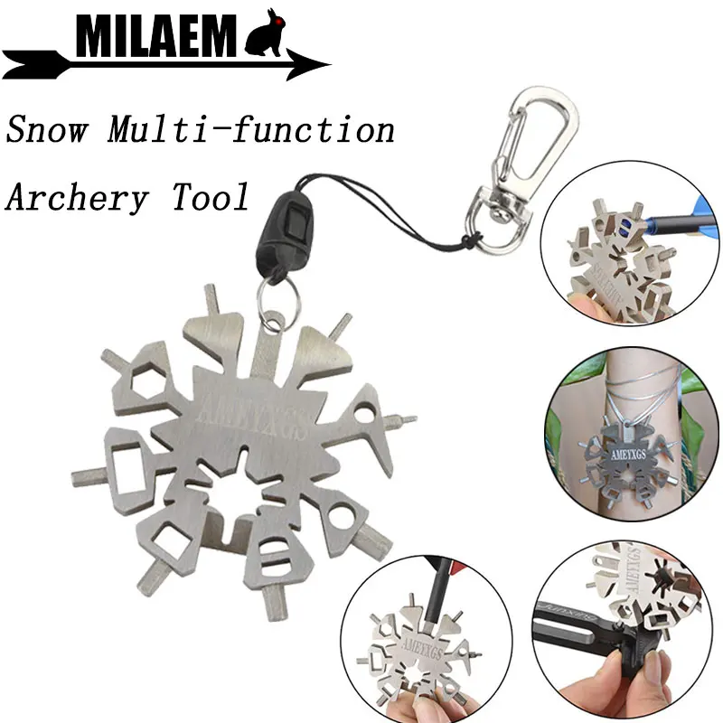 

21 in1 Snow Multi-function Archery Tool Outdoor Sports Wrench Keychain Tools Arrow Repair EDC Gadget Shooting Accessories