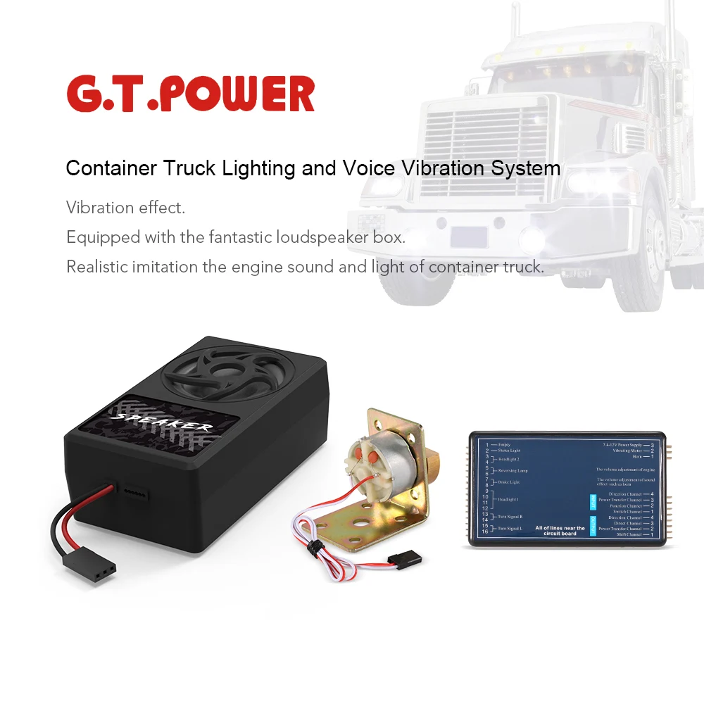 G.T.POWER Container Truck Lighting and Voice Vibration System for RC trucks cars 1/14 Tamiya Truck SCANIA R470 R620 VOLVO FH16