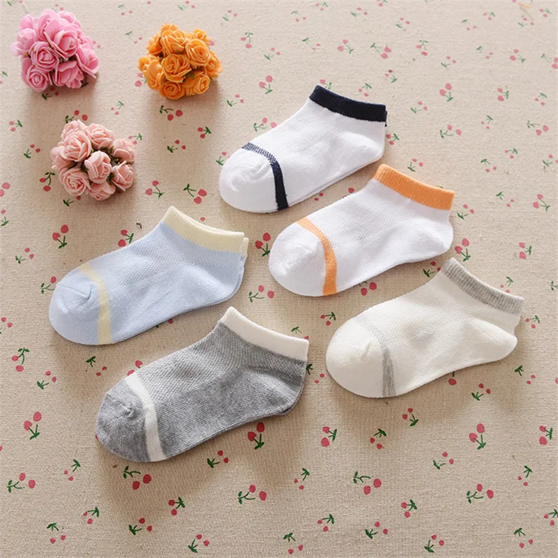 Cartoon Children Socks Summer Mesh Cotton Baby Boys Sport Sock 5pairs Stripe 0-12 Years Girls Ankle Hose Anklets Shallow Sock