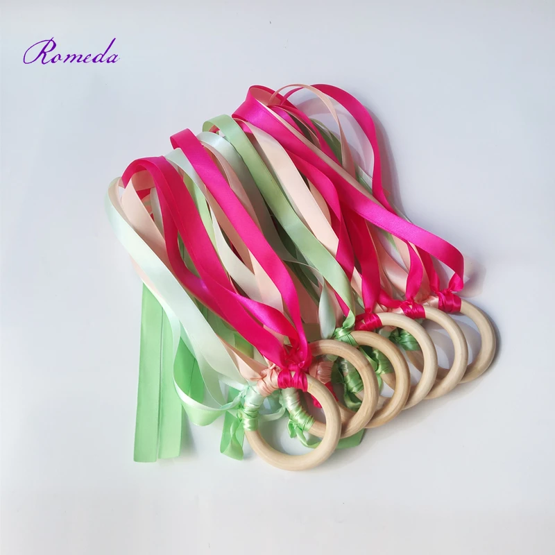 New style 20 Pcs/Lot fushia +green ribbon wooden ring baby teether