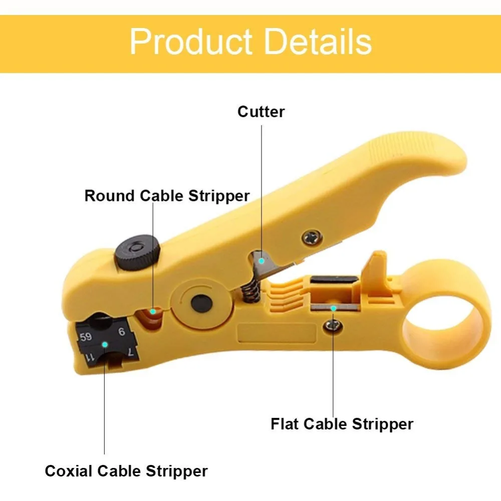 ESPLB Universal Cutter Stripper Drahtkabel für flaches oder rundes UTP/STP RG59/6/7/11 Draht-Koax-Koaxial-Abisolierwerkzeug – Detail 3