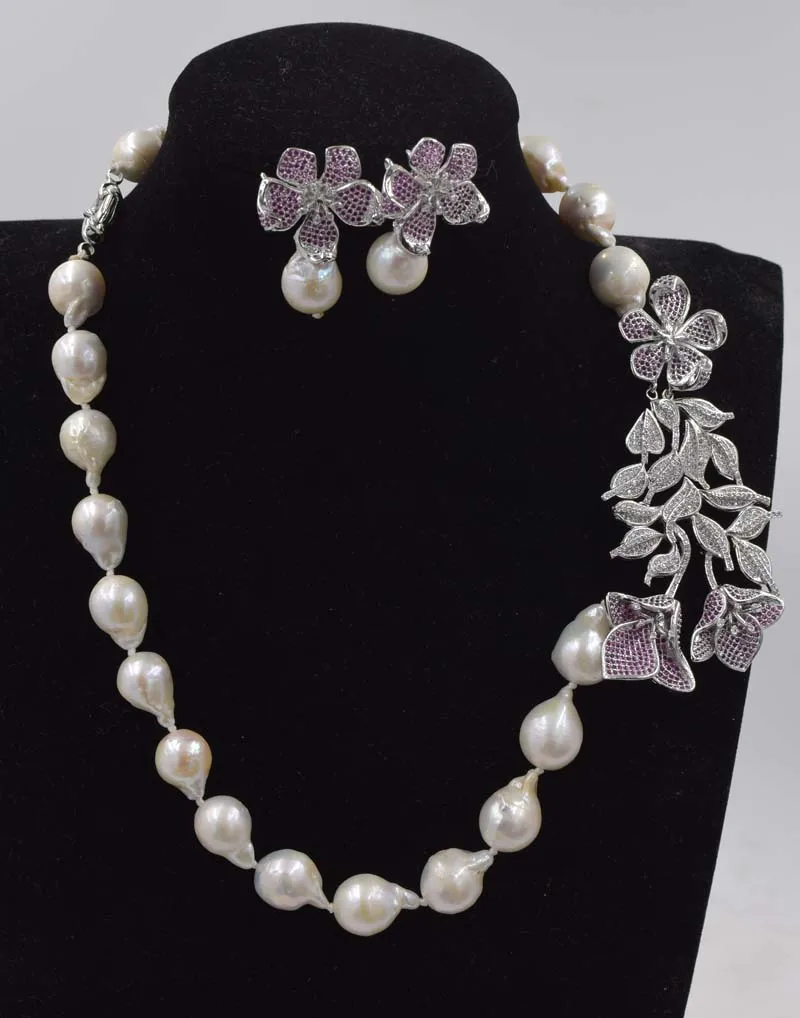 

freshwater pearl white reborn keshi baroque necklace & nature 19inch wholesale FPPJ red flower