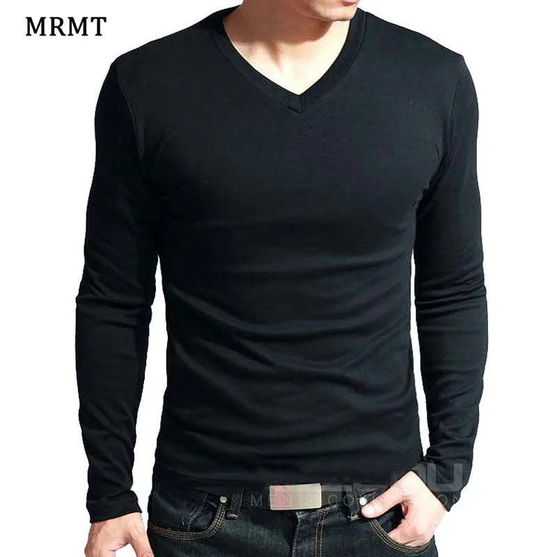 2024 Elastic Mens T-Shirt V-Neck Long Sleeve Men T Shirt For Male Big Size Lycra And Cotton TShirt Business Man Tees