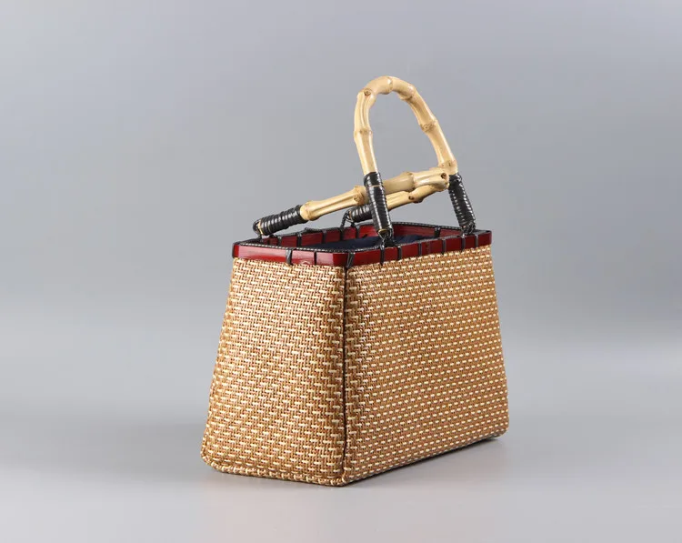 26*16CM  Vintage Hand-woven Rattan Bamboo Japanese-style Art Bamboo Women Boutique Rattan Bag Handbag Tea Storage Bag A4535