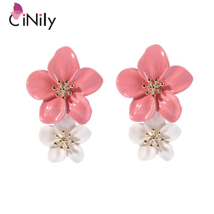 CiNily Luxury Boho Painting Big Flowers Stud Earrings Women Charm Jewelry Earrings Lavish Fully-Jewelled Female Flower Gift