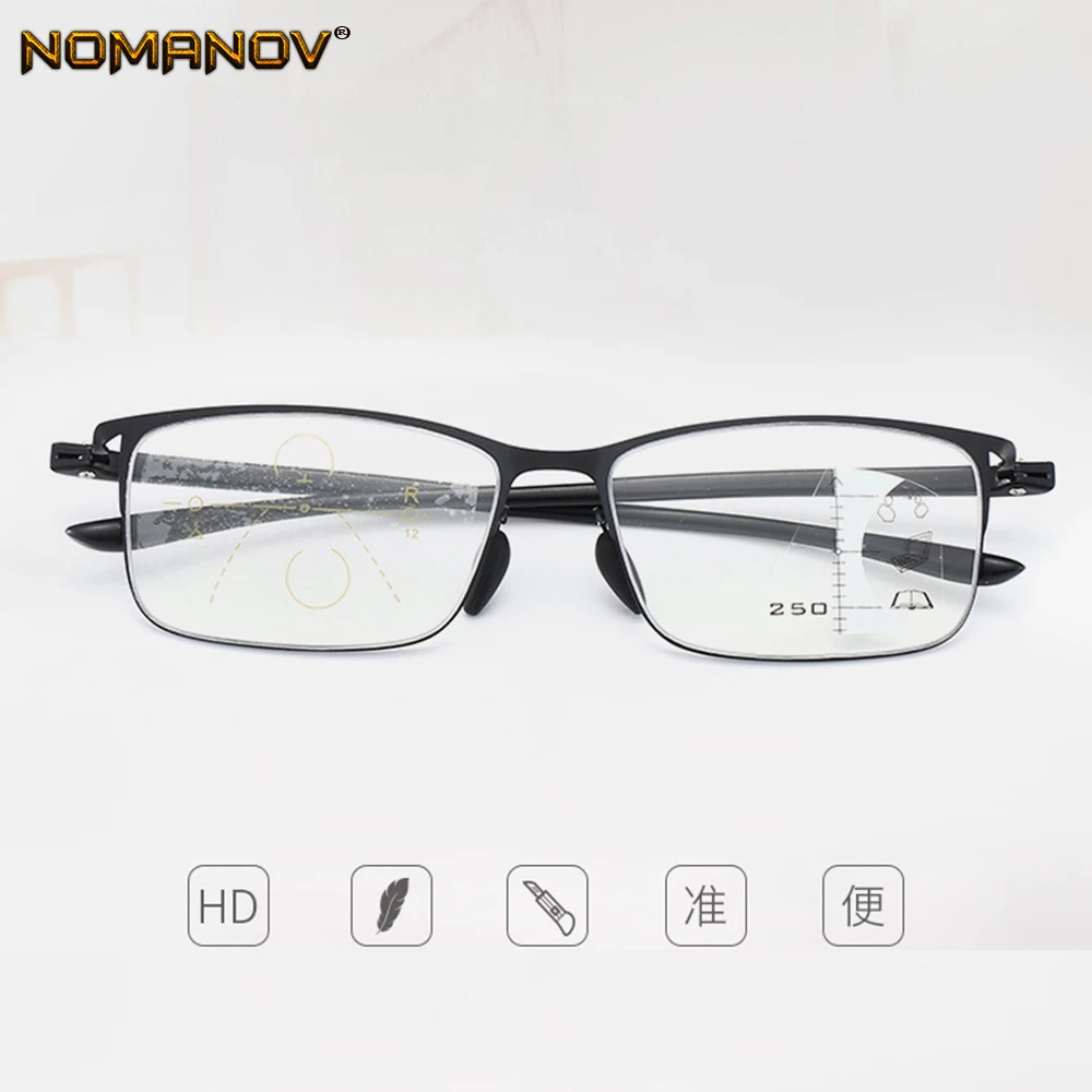 

NOMANOV Black Business Style Frame See Near and Far Anti-blu Men Women Progressive Multifocal Reading Glasses Add 75 to Add 350