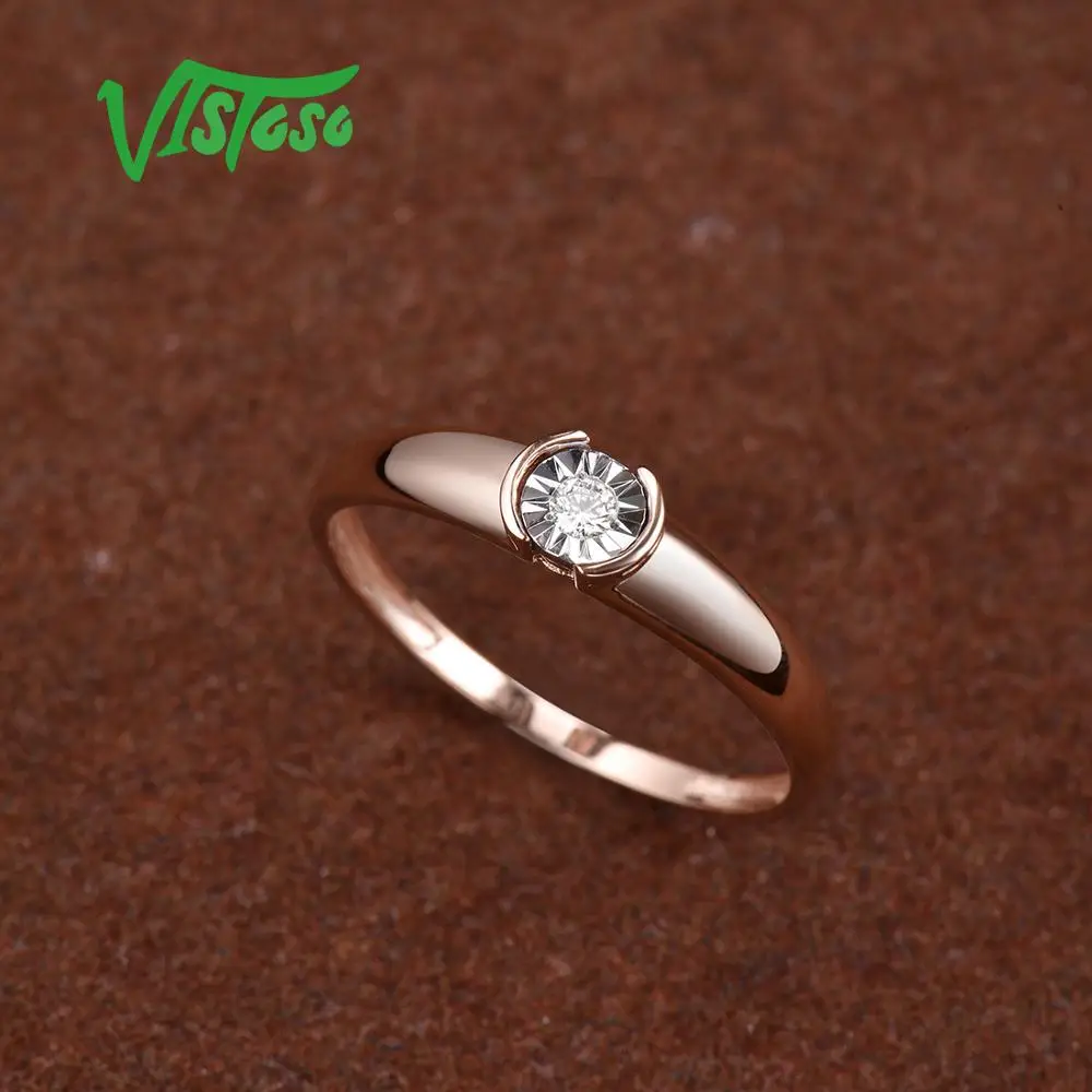 VISTOSO Pure 14K 585 Two-Tone Gold Sparkling Illusion-Set Miracle Plate Diamond Ring For Women Anniversary Trendy Fine Jewelry