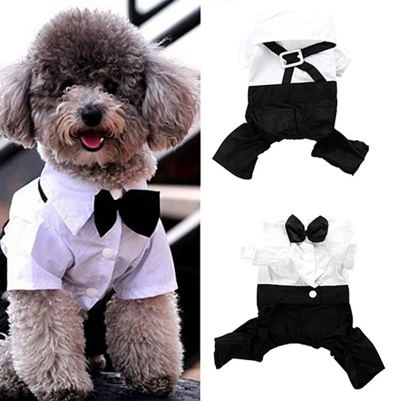 Ubrania dla zwierząt Puppy pies kombinezon garnitur muszka Tuxedo Shirt stylowe ślubne formalne odzież-S M L XL XXL -biały czarny 20A