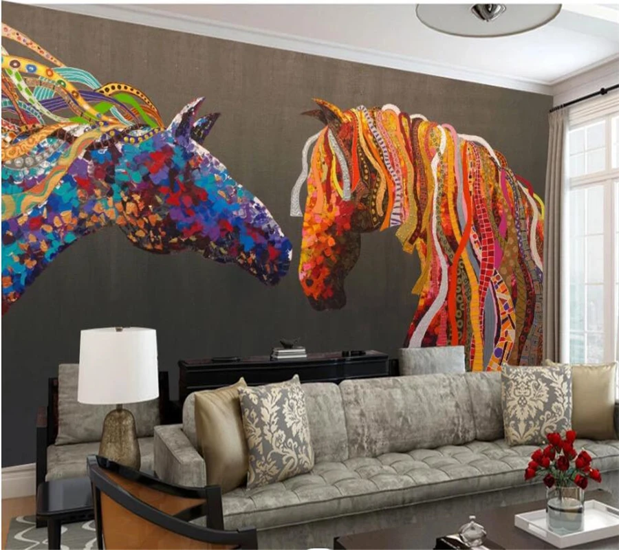 Custom wallpaper 3d photo murals hand-painted color abstract horse TV background wall living room bedroom restaurant wallpaper