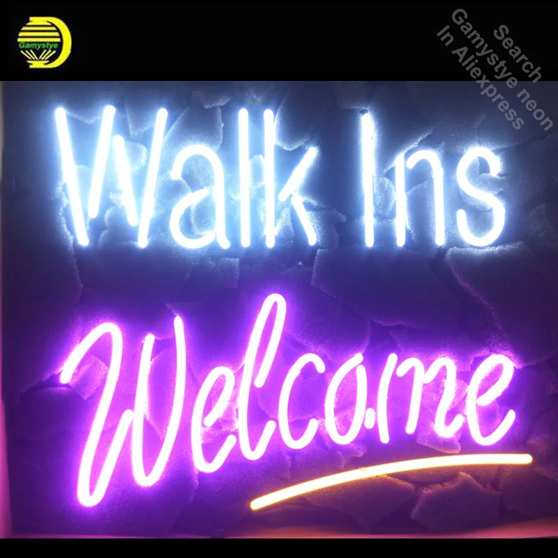 NEON SIGN For Walk ins Welcome REAL GLASS Tube Store Handcraft Art Game Room Decor Light Signs advertise lamp personalized neon