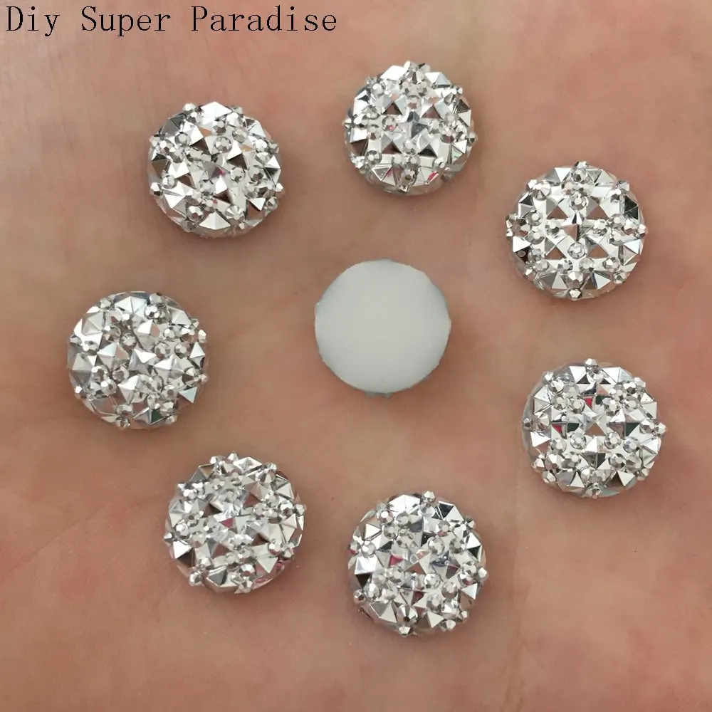 Artesanato 40pcs 12mm Resin Round Flatback Rhinestone Wedding Buttons Gem Accessorie/silver F159