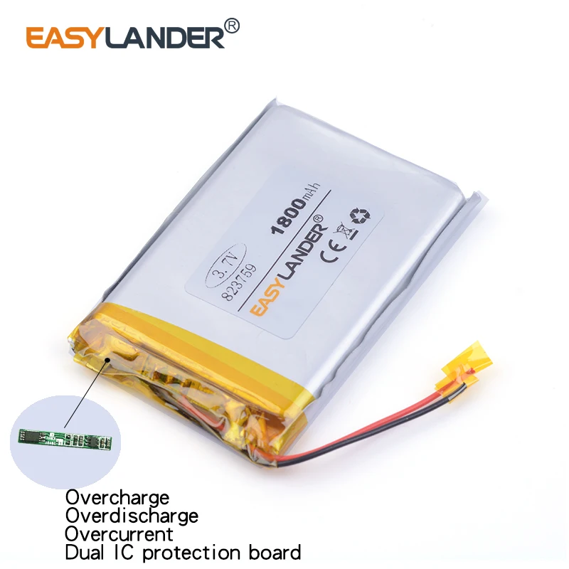 823759 803759   3.7 فولت 1800 مللي أمبير بطارية ليثيوم أيون ليثيوم بوليمر قابلة للشحن للكمبيوتر اللوحي DVR الكتاب الإلكتروني MP5 قوة البنك 853759