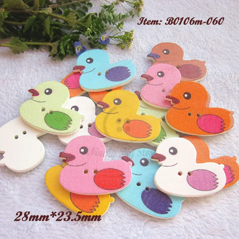 50pcs mixed color Duck shape Cartoon buttons wooden animal shape series for scrapbook craft sewing decoration Child toys