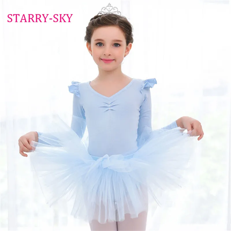 Neue Kinder Mädchen Langarm Ballett-ballettröckchen Gymnastik Body Dance Kleidung Kinder Trikot Baumwolle Kostüme Tutus Ballerina Kleid