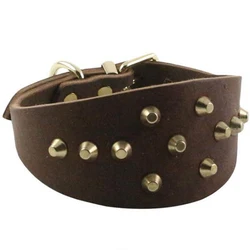 Quality Cow Leather Greyhound Dog Collar Spiked Studded Necklace Durable Pitbull Pet Accessories Heavy Duty For Neck 14-15 Inch