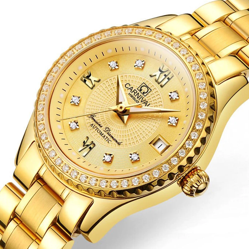 

Switzerland Carnival Luxury Brand Watch Women Automatic Mechanical Ladies Watches Diamond Golden Sapphire Crystal Clock C8629L-6