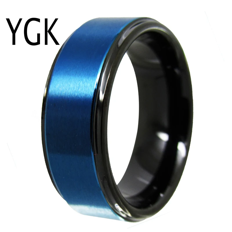 

YGK Wedding Jewelry Lover's Ring Matte Blue Black Step Men's Tungsten Ring Bridegroom Wedding Engagement Anniversary Ring