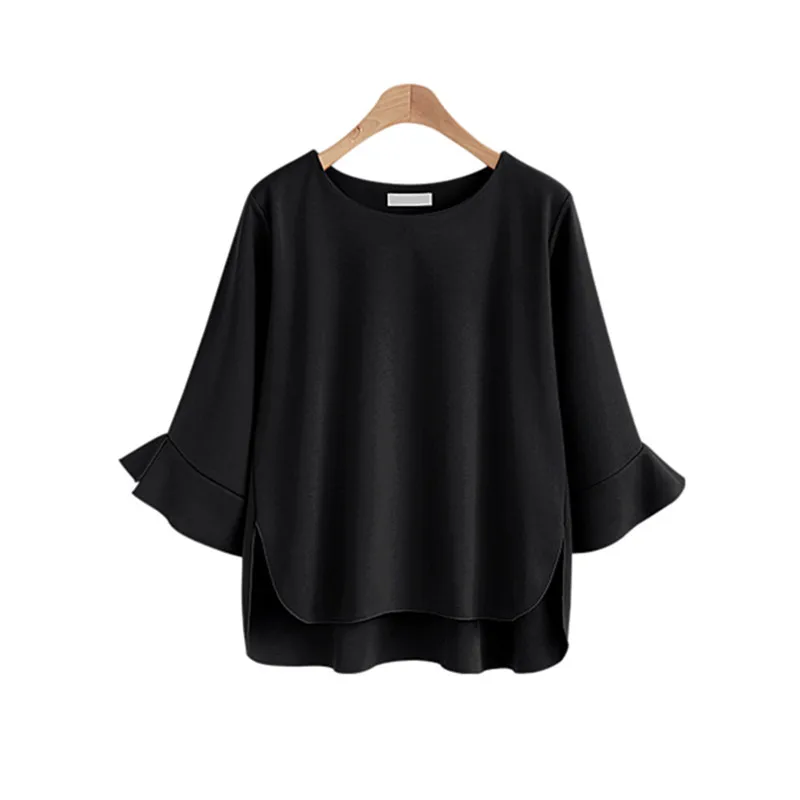 High Quality Chiffon Blouse Shirt Women Summer Soft Ladies Casual Top White Black Pink Flare Sleeve Female Clothes Plus Size 4XL