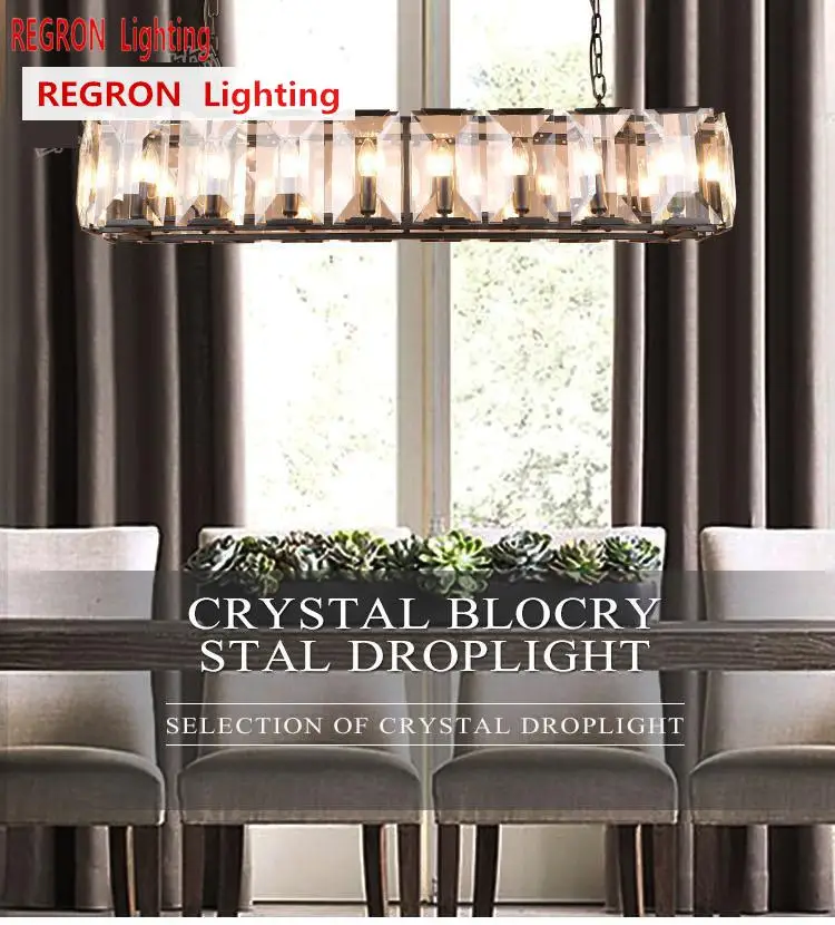 Large Rectangle Crystal Lighting hanging Pendant lamp Lustre De Cristal Pendant Light For Living Room Cafe Bar Kitchen lighting