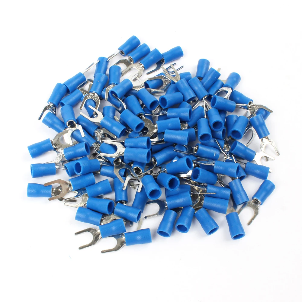 100PCS SV2-5 Blue Furcate Insulated Wiring Terminals Cable Wire Connector Insulating Cable Lug terminals