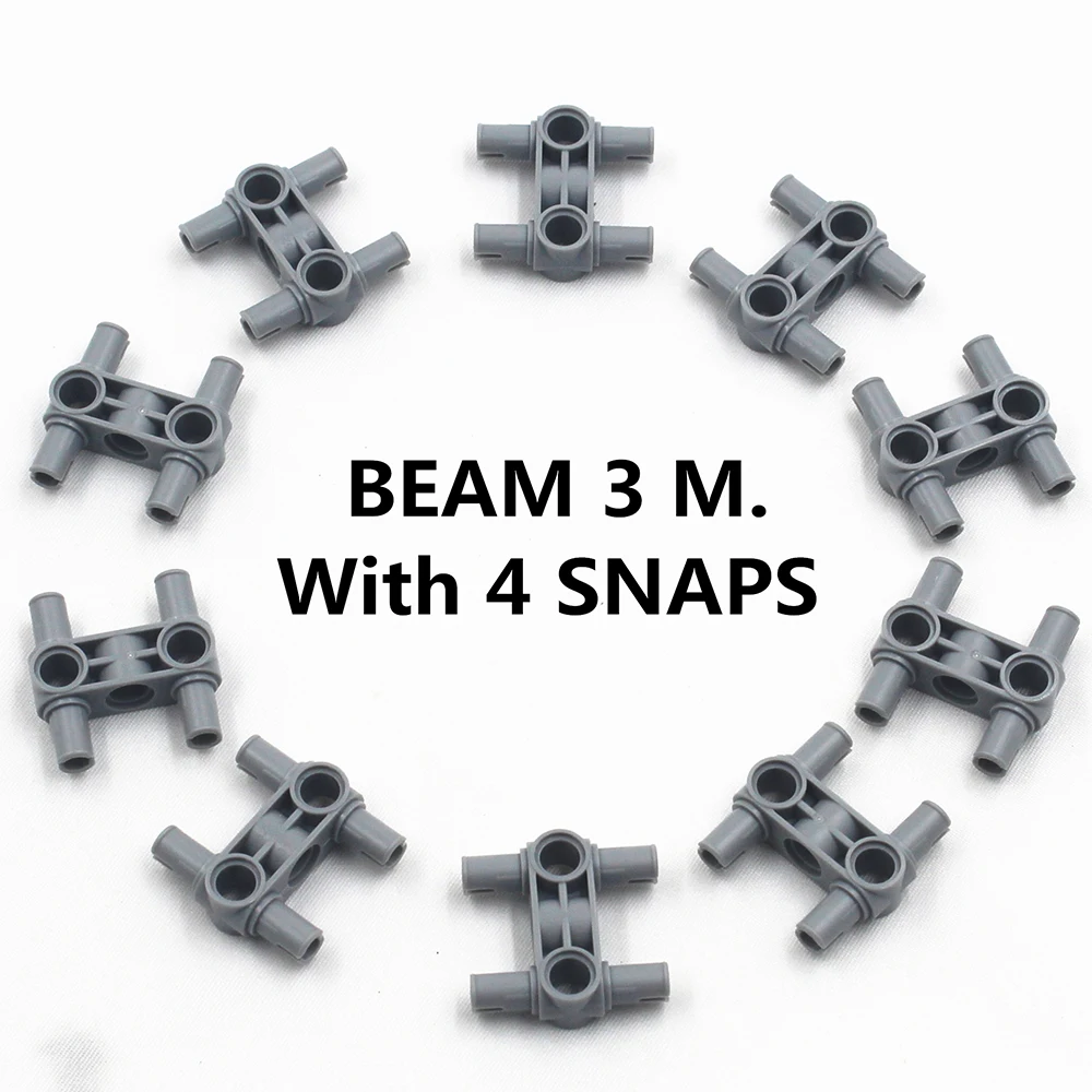 Building Blocks Bricks MOC Technical Parts Connectors 10pcs BEAM 3 M. With 4 SNAPS Compatible with Lego for Kids Boys Toy 48989