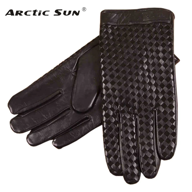 Gants en cuir véritable pour hommes d'affaires, de haute qualité, en peau de chèvre, automne et hiver, Plus velours thermique, mode Plaid tissé EM019NC