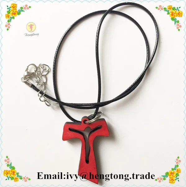 Wholesale wood rosary accessory, rosary cross pendant,small t shape cross, Africa mini Anka cross pendant necklace with wax cord