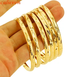 6MM Dubai Gold Bangle Gold Color African Middle East Bangles Bracelets Ethiopian Jewelry 6pcs/lot  Jewelry For Women Men