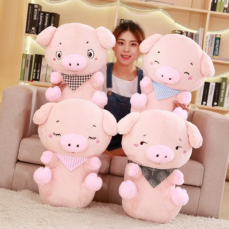 25cm/55cm/65cm Hot Kawaii Scarf Piggy Plush Toy Soft Cartoon Animal Pig Stuffed Doll Baby Accompany Toys Kids Friends Best Gifts