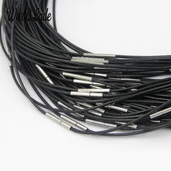 1/1.5/2/3mm Necklace Cord Black Leather Cord Wax Rope Lace Chain With Stainless Steel Rotary Buckle For DIY Necklace Jewelry